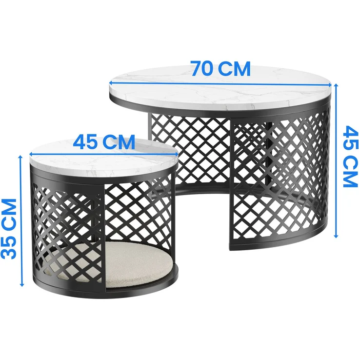 Nesting-Couchtisch 70x70x45 cm – Platzsparendes 2er-Set in Weiß & Schwarz – Bild 9