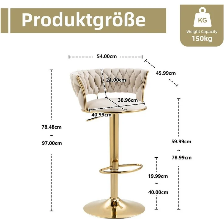 LVHOM Barhocker silber/goldene Stuhlbeine, Moderne Samt-Hochstuhl/Barstuhl (2/4 Stück, 2 St, mit runden Rückenlehne & Fußstütze), 360° drehbar, höhenverstellbar – Bild 2