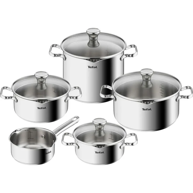 Tefal Duetto Topfset Induktion 9-teilig, robuster und hochwertiger Edelstahl, Induktions Töpfe Set mit Siebdeckel, backofengeeignet bis zu 260°C (ohne Deckel), für alle Herdarten geeignet, A705S9