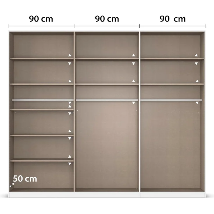 Rauch Möbel Alabama, Kleiderschrank, Garderobenschrank, 6-türig, Zubehör Classic, 3 Kleiderstangen, 9 Einlegeböden, Farbe Eiche Artisan, Holz, Griff Grau metallic, 271 x 229 x 54 cm – Bild 8
