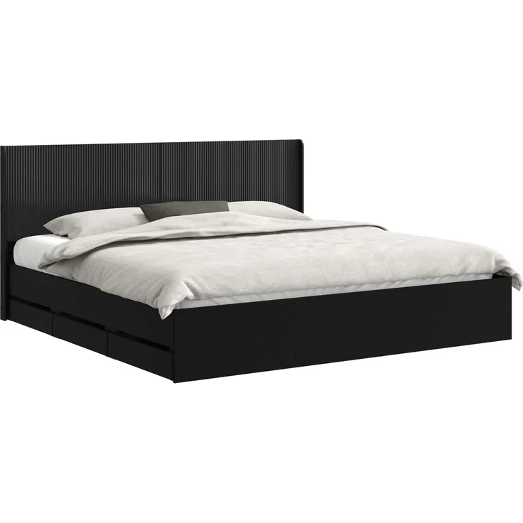 vidaXL Bettgestell mit Stauraum und Kopfteil Schwarz 200 x 200 cm 3413918 – Bild 2