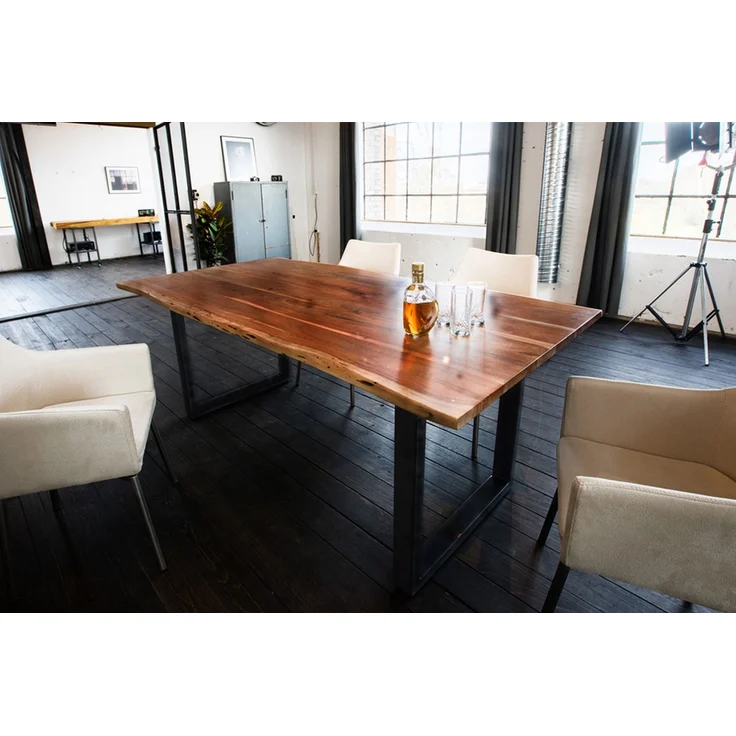 KAWOLA Esstisch LORE Tisch 240x100cm massiv mit Baumkante Nussbaumfarben Fuß schwarz – Bild 1