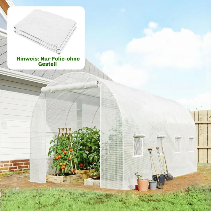 MELAYR, Gewächshausfolie 4 x 2 m, wasserdicht Gartenfolie mit Tür, 8 Fenster, UV Schutz, Weiß – Bild 3