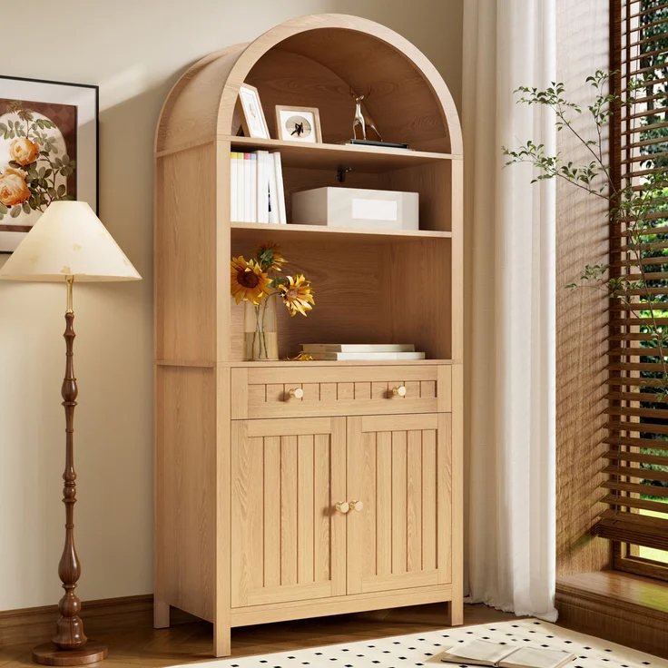 ZUBALIYA Aufbewahrungsschrank, mit Schubladen, mit Stauraum, H 180 × T 40 × B 76 cm, Natur, MDF / Spanplatte – Bild 4
