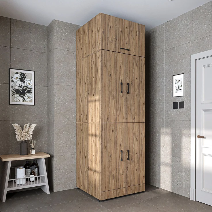 Roomart Waschmaschinenschrank DORA-I- Waschmaschinen- & Trocknerschrank mit Türen & Ausziehbrett – Waschküchenschrank für Waschmaschine & Trockner • Eiche – Bild 2