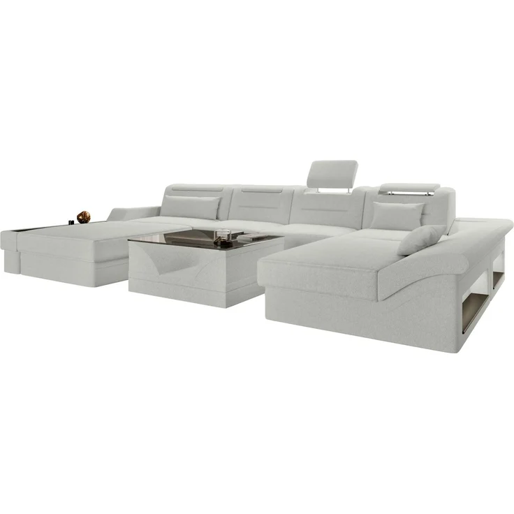 Sofa Dreams - Wohnlandschaft Monza U Form Stoffsofa - Strukturstoff - Creme - Links – Bild 1