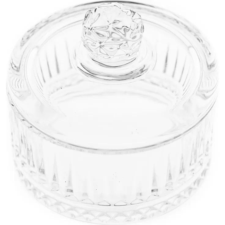 Almina Elisa Glasschale mit Deckel Transparent mit Riffle Design 105 x 100 mm