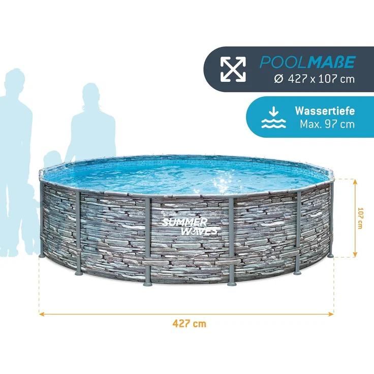 Summer Waves 'Elite' Frame Pool, Komplettset mit exklusivem Zubehör, Steinoptik mit Mosaikmuster, Ø 427x107 cm – Bild 17