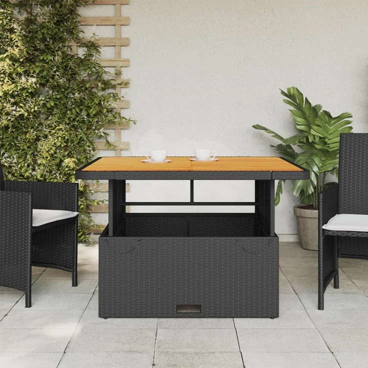 Gartentisch, Beistelltisch, Balkontisch Schwarz 110x110x71 cm Poly Rattan und Akazienholz – Bild 3