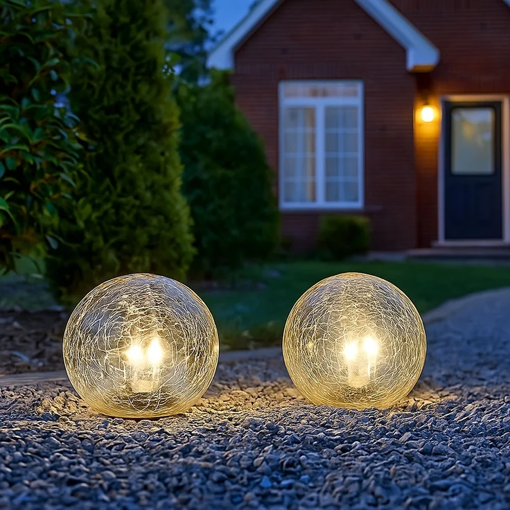 3er Set LED Gartenleuchte, Solarkugel, Crackle Glas, D 15cm – Bild 6