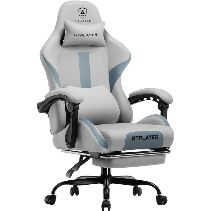 GTPLAYER Gaming-Stuhl Ergonomischer Gaming Sessel Schreibtischstuhl Gamer Stuhl aus Stoff, Federsitzkissen mit Fußstütze