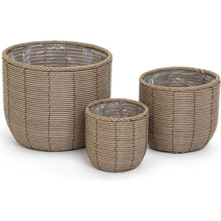 colourliving Blumentopf Gala Pflanzkübel Rattan 3er-Set – Große Indoor Blumentöpfe Naturgrau (3 St), Integrierter Folieneinsatz, dekorative Flechtoptik – Bild 1