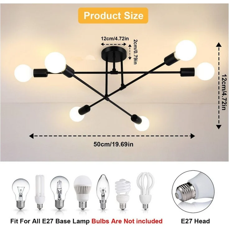 Ophy Kronleuchter Sputnik Kronleuchter, 6‑flammig, Vintage Deckenlampe aus Metall (E27), ohne Leuchtmittel, halbbündige Deckenbeleuchtung, für Esszimmer, Schlafzimmer & Wohnzimmer – Bild 4