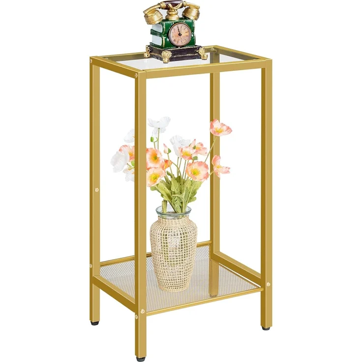 HOOBRO Beistelltisch Hoch, Telefontisch mit Verstellbarer Netzablage, Schmaler Nachttisch, Sofatisch, 37 x 27 x 72,5 cm, für Büroflur, Wohnzimmer, Industrie-Design, Gold EGD03DH01 – Bild 9