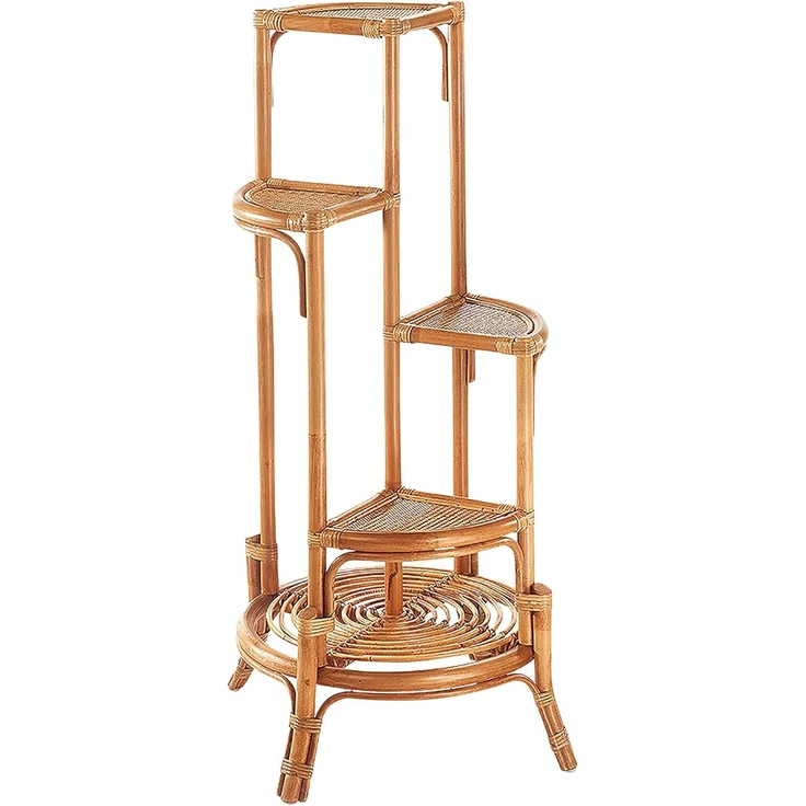 Kobolo Regal Blumenregal Pflanzenständer aus Rattan - natur - für 4 Töpfe – Bild 1