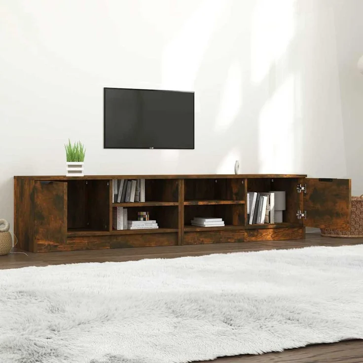 2 pcs TV-Schrank, Lowboard Räuchereiche 80x35x36,5 cm Holzwerkstoff – Bild 3