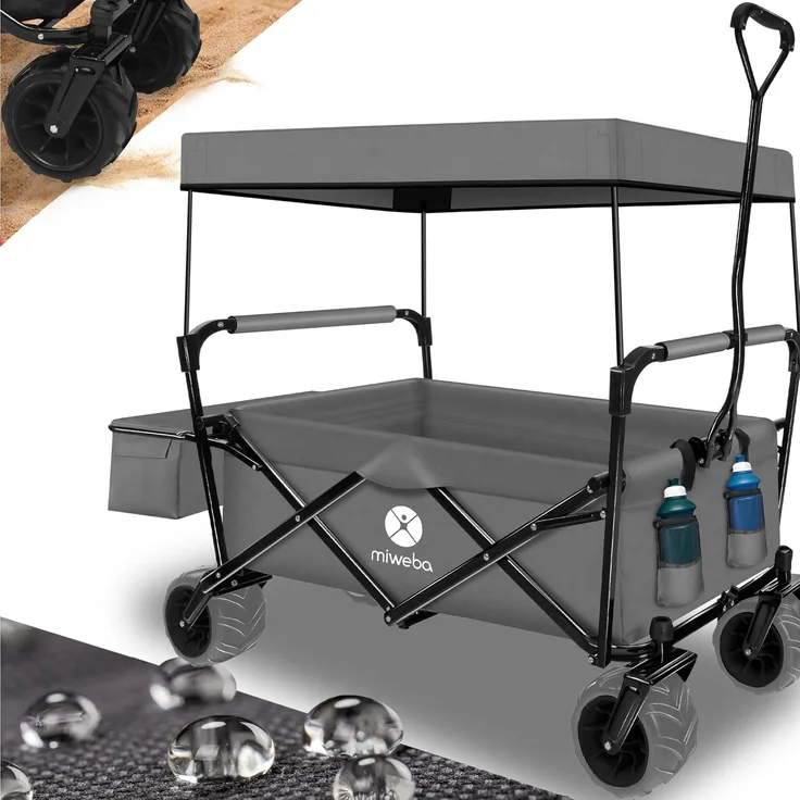 Miweba 'MB-10' Bollerwagen, Grau, inkl. Sonnendach, Hecktasche und Feststellbremse, klappbar