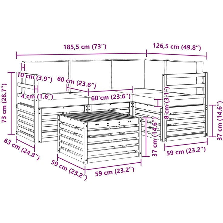 vidaXL Outdoor-Sofagarnitur 5 stk. 4-Sitzer Natur und Hellgrau 3374751 – Bild 10