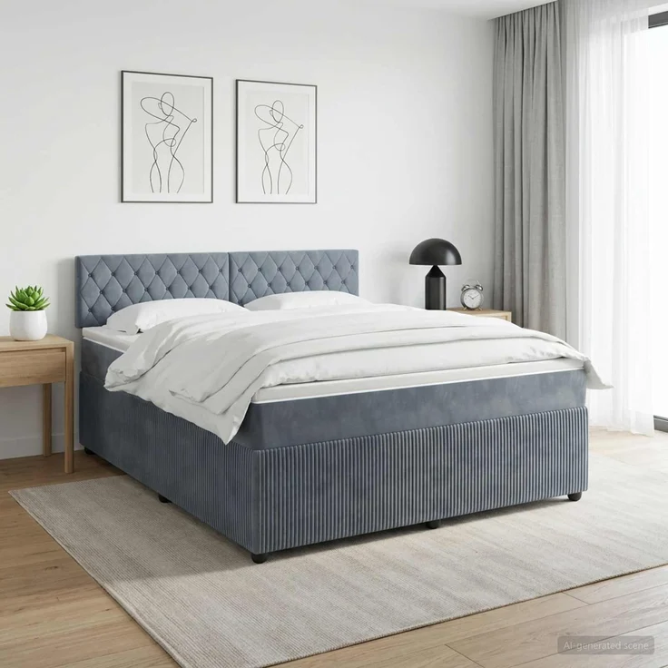 vidaXL Boxspringbett mit Matratze Dunkelgrau 140 x 190 cm Samt 3451668 – Bild 1
