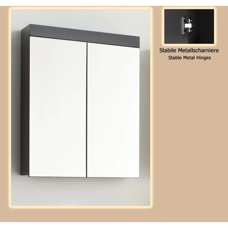 Trendteam 'Amanda' Spiegelschrank, Holz, 77 x 17 x 60 cm, Grau Hochglanz – Bild 8