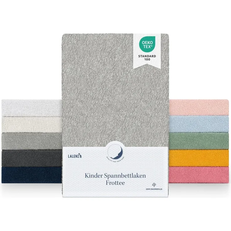 Laleni Frottee Spannbettlaken 42x81 cm - Oeko-TEX Zertifiziertes Bettlaken, Faltenfreie Spannbetttücher für Kinderbett, Babybett und Moses Körbchen, Moonlight Grey - Grau