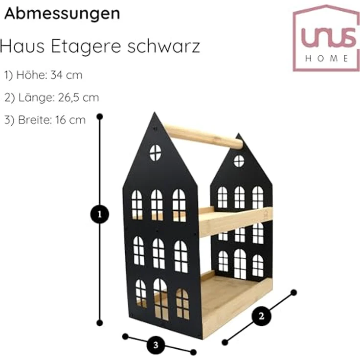 UNUS HOME Etagere Haus-Etagere 2 Etagen, (Schwarz 34x26,5x16cm (LxBxH), Servierplatte Servierbrett Serviertablett Frühstückstablett – Bild 7