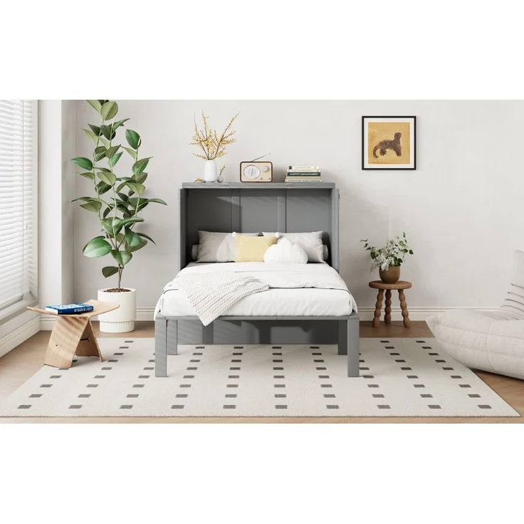 Novelux Vertikales Schrankbett 90x200 cm Wandklappbett mit Lattenrost – Platzsparendes Einzelbett aus Holz & Metall für kleine Räume, Grau, 150 kg – Bild 6
