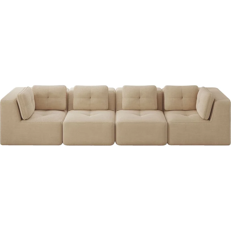 EINHOM Rahmenloses Wohnzimmersofa , modulares Ecksofa mit Eckelement, bequemes Viersitzer-Sofa mit tiefer Sitzfläche und weichen Kissen und Cordbezug, kein Aufbau erforderlich, rutschfestes Design, Beige – Bild 6
