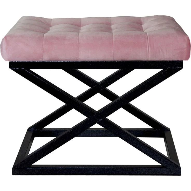 Atelier Del Sofa Stylish Pouffe with Metal Frame, 50 x 42 x 40 cm | 100% Polyester Babyface, Grey with Black & Pink Accents | Perfect for Modern Living Spaces & Decor – Bild 1