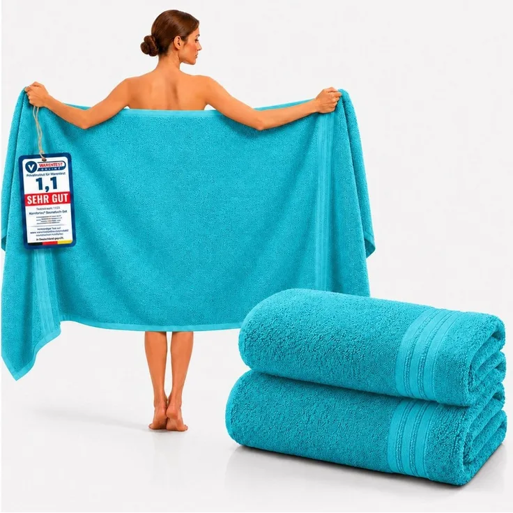 Komfortec Saunatuch 2er Set extra Große - Premium Badetuch - 80x200 XXL, Frottee (2-St), extra Große, 100% Baumwolle, Weich, Schnelltrocknend