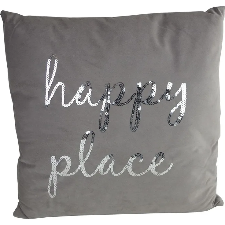 Dekokissen Fleece HAPPY PLACE Braun Sofakissen Kissen Couchkissen Deko