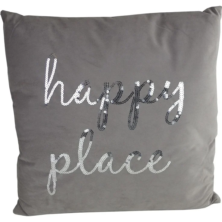 Dekokissen Fleece HAPPY PLACE Braun Sofakissen Kissen Couchkissen Deko