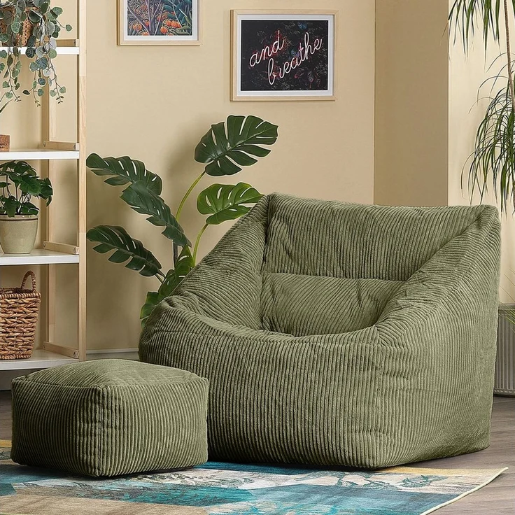 icon Sitzsack Riesen Sessel aus Cord Flauschig „Natalia" mit Hocker (Spar-Set, 1 x Sitzsack-Sessel, 1 x Fußhocker), Sitzsack XXL, Made in Germany, für Erwachsene & Kinder, für Wohnzimmer – Bild 2