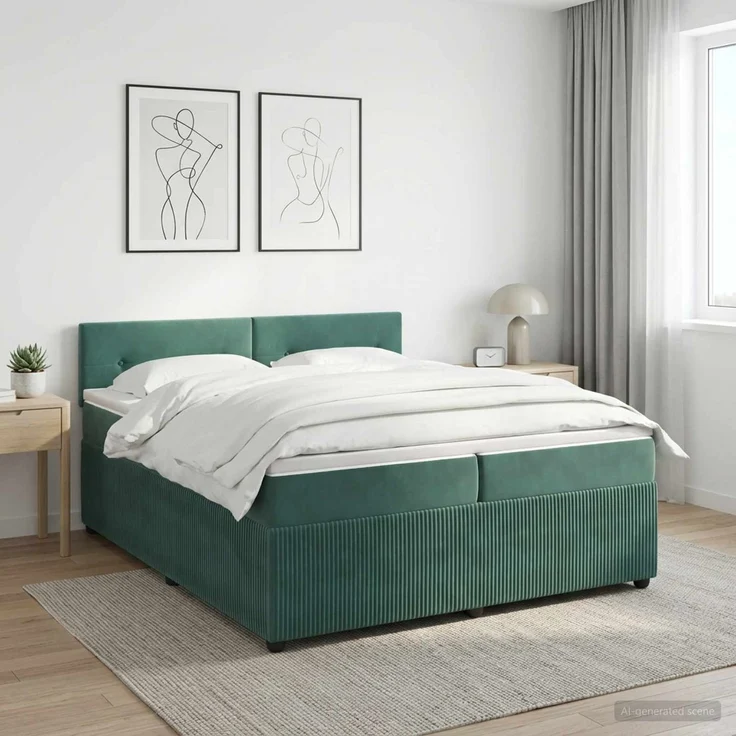 vidaXL Boxspringbett mit Matratze Dunkelgrün 200 x 200 cm Samt 3453212 – Bild 4