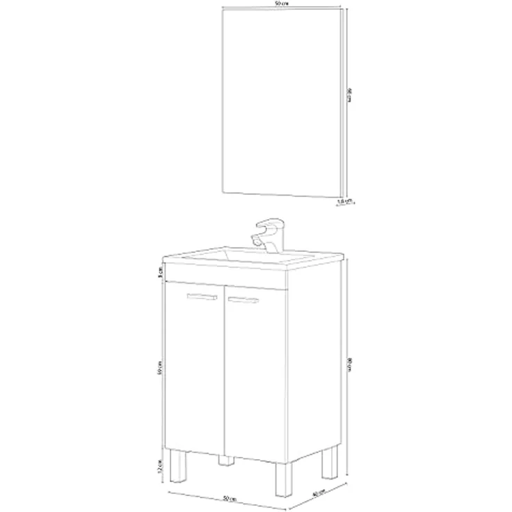 ARKITMOBEL, Badezimmerschrank mit 2 Türen & Spiegel – Waschbeckenmodul zur Wandmontage in Eiche Alaska, modernes Badmöbel, Maße: 50 x 80 x 40 cm (B x H x T), Modell Koncept (ohne Waschbecken) – Bild 3