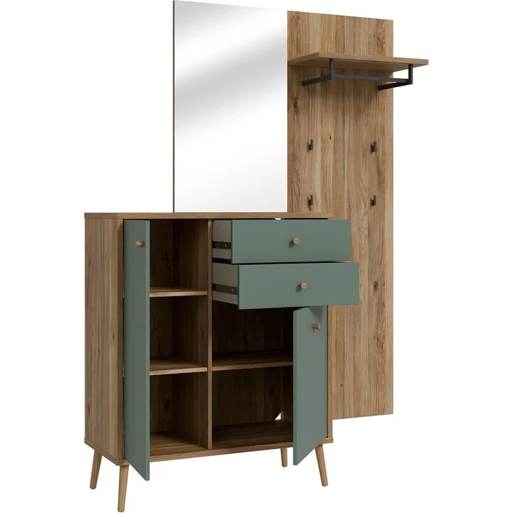 Garderobe Winston / Whenua, Holzwerkstoff, Grün, Holzfarben, 144 x 195 x 42 cm – Bild 5