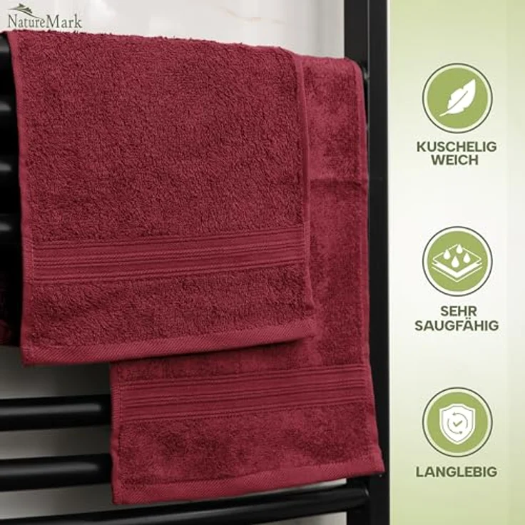 NatureMark Gästetücher – 12er Pack (30x50 cm), 100% Baumwolle, Oeko-Tex Zertifiziert, weich, saugfähig und pflegeleicht – Für Bad, Gäste & Spa – Bordeaux Rot – Bild 5