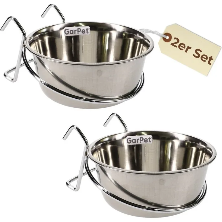 GarPet Napf 2er Set Edelstahlnapf zum Einhängen Hundenapf Hasen Kaninchen Napf