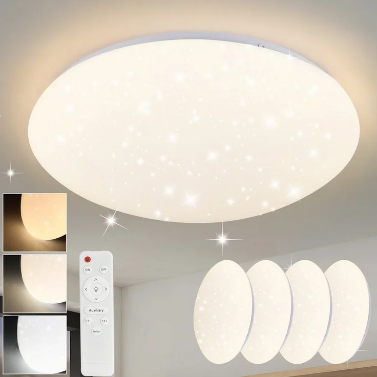 Nettlife LED Deckenleuchte Sternenhimmel Dimmbar mit Fernbedienung 28CM 37W Deckenbeleuchtung, LED fest integriert, Warmweiß, Neutralweiß, Kaltweiß, für Schlafzimmer Flur Kinderzimmer Küche Flur Wohnzimmer – Bild 5