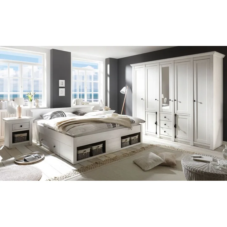 Schlafzimmer komplett Hooge in Pinie weiß Set 4-teilig