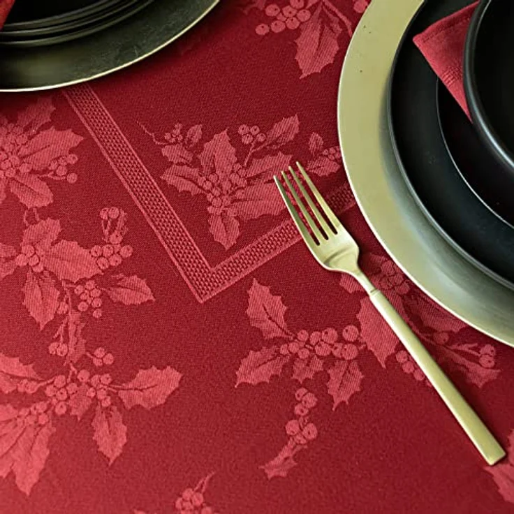 Benson Mills Holiday Elegance schwere Jacquard-Stoff Tischdecke für Urlaub, Winter und Weihnachten (dunkelrot, 152,4x365,8 cm, rechteckig) – Bild 5