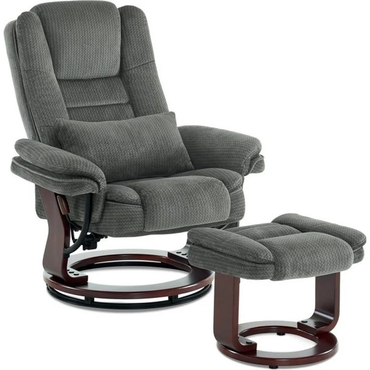 Relaxsessel mit Liegefunktion, 360°Drehbarer Fernsehsessel mit Hocker, bis 120 Kg Belastbarer TV-Sessel für Wohnzimmer, mit Kissen & Seitentasche, Lesesessel Bequem, 9099 (Grau-Stoff) – Bild 4
