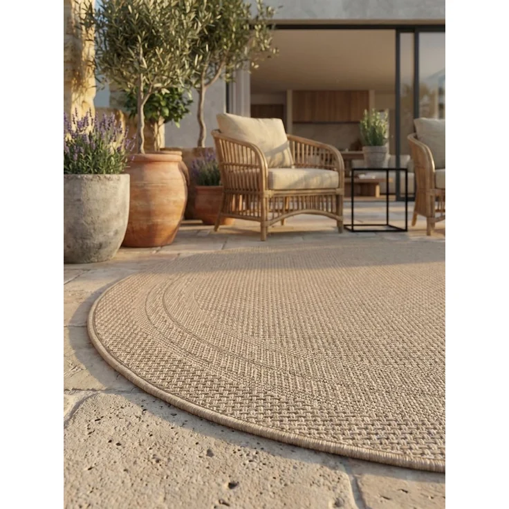 KADIMA DESIGN Teppich Outdoor Teppich VENTOUX Bordüre Flachgewebe Balkon Küche Rund, Rund, Höhe: 5 mm, Beige, 80x80 cm, Outdoor Balkonteppich Terrasse Pflegeleicht Robust – Bild 3