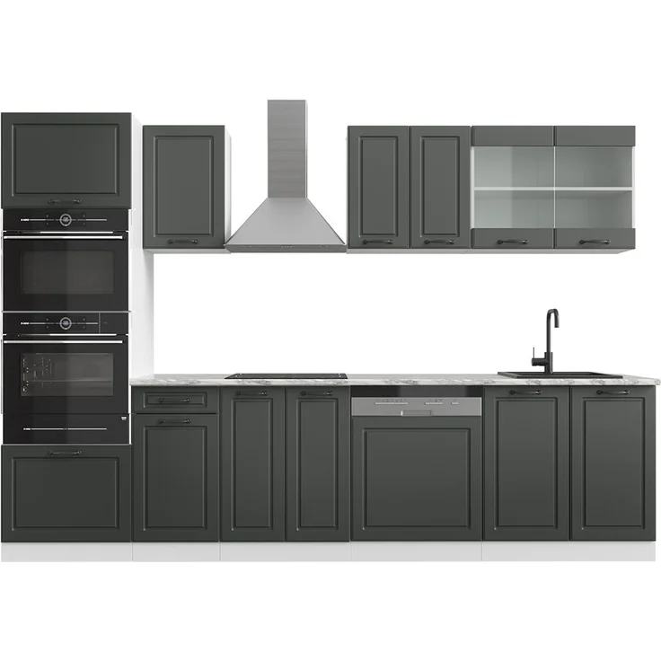 Küchenzeile R-Line Anthrazit Landhaus/Weiß 300 cm mit Hochschrank, ohne Arbeitsplatte Vicco – Bild 1