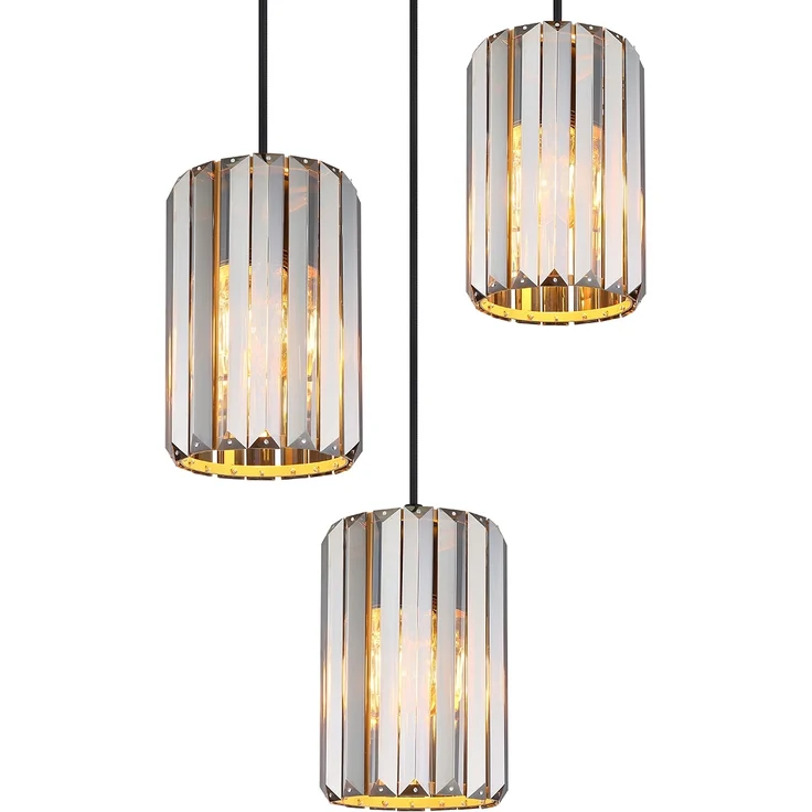 Hängeleuchte, 3-Flammig, Holzoptik, Kristall rauch, H 120 cm – Bild 5
