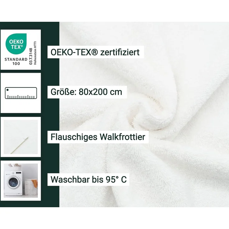 ZOLLNER Badetuch, 100% Baumwolle, 80x200 cm, weiß – Bild 3