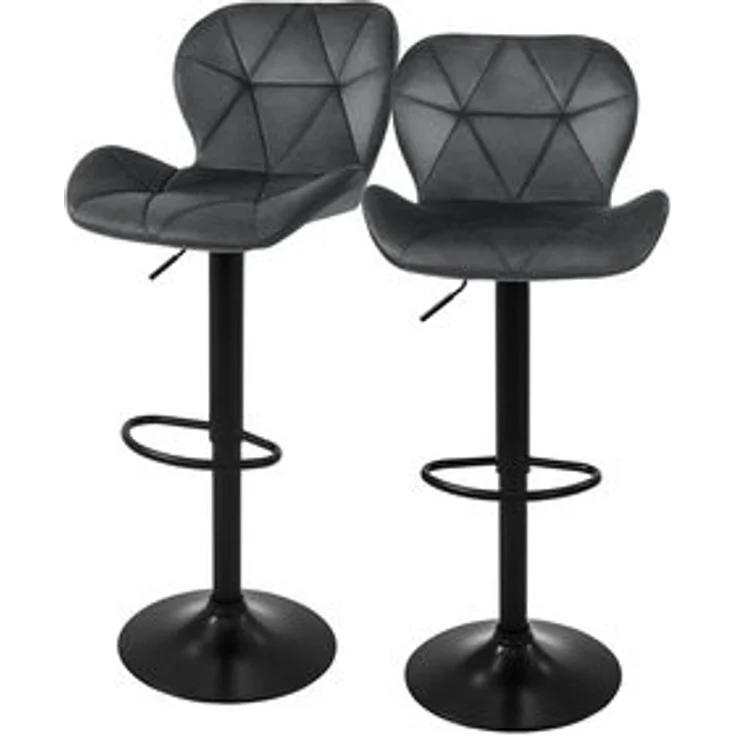 ML-DESIGN Barhocker Gepolsterter Barstuhl mit Rückenlehne und Fußstütze, 360° drehbar (Komplett-Set, 2 St), Bistrohocker aus Samt, Grau, Drehstuhl Hocker Tresenhocker – Bild 6