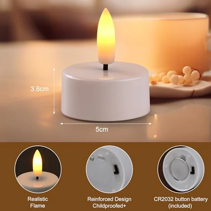EXTSUD 12 Stück Led Teelichter mit Timer Batteriebetriebene Kerzen LED Tea Light Flammenlose Kerzen Kerzenlicht Nachtlicht Elektrische Teelichter Jugendweihe Windlicht Tischlicht Wohnzimmer Deko – Bild 3