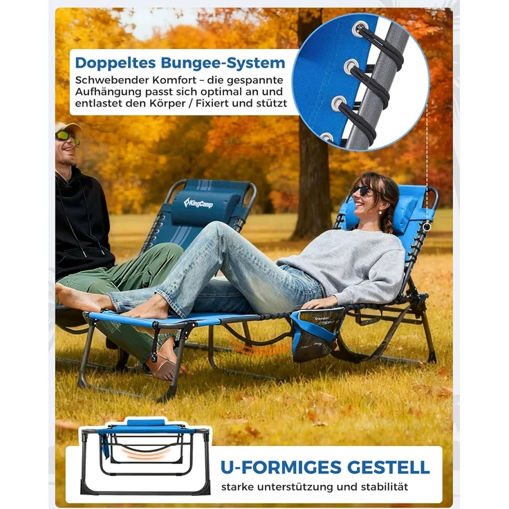 KingCamp Campingliege Sonnenliege Gartenliege klappbar 5-Stufig Verstellbarer Rückenlehne Liege Gartenstuhl Strandliege Camping Klappbett mit Kopfkissen für Garten Urlaub Outdoor Strand Pool – Bild 4