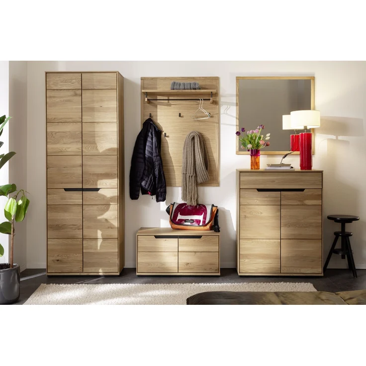 Garderoben-Set >ARAYA< (5-teilig) in Eiche teilmassiv - 227x195x40,5 (BxHxT) – Bild 1